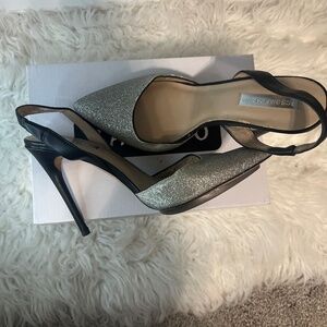 Silver Metallic & Black Genuine Leather Pumps